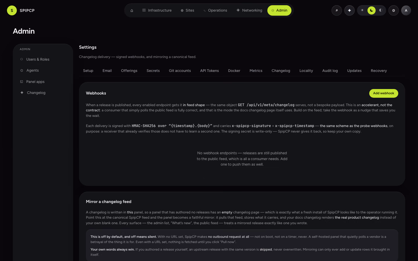 Changelog settings